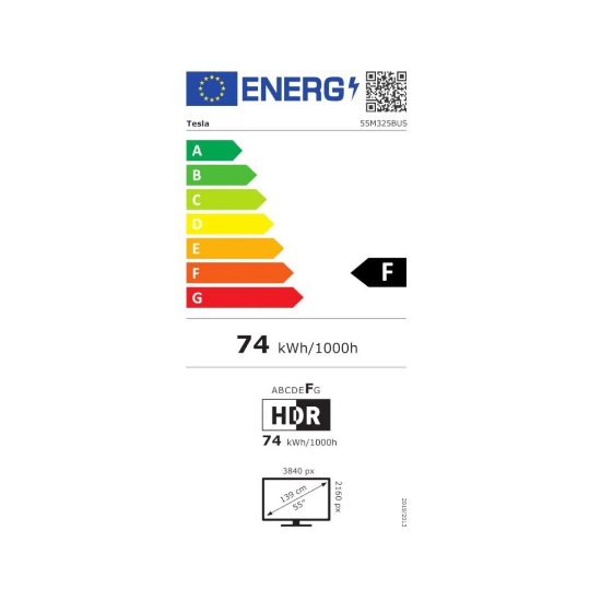 LED TV 55" TESLA 55M325BUS, Smart TV, 4K UHD, DVB-T2/C/S/S2, Wi-Fi, BT, USB, HDMI, LAN, energetski razred F