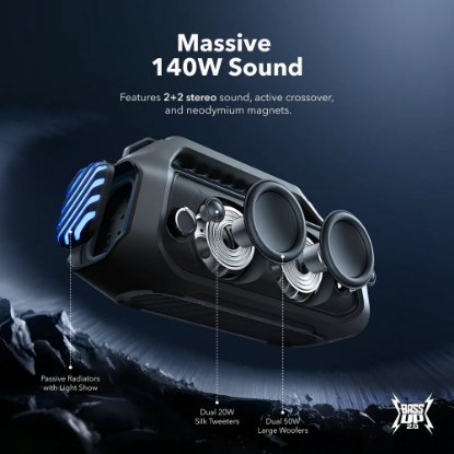 Zvučnik ANKER SoundCore Boom 2 Plus, BT, 140W, vodootporan, powerbank, crni