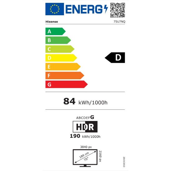 Slika Mini-LED TV 75" HISENSE 75U7NQ, Smart TV, 4K UHD, 144Hz, DVB-T2/C/S2, HDMI, Wi-Fi, USB, LAN, energetski razred D