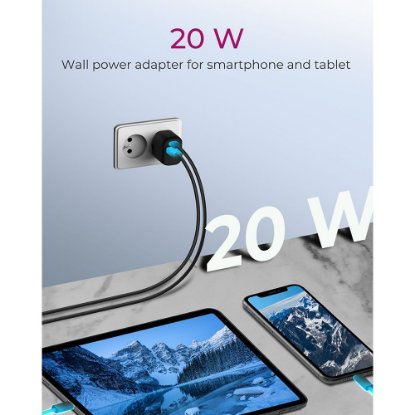 Kućni punjač ICY BOX IB-PS102-PD, 20W, PD, QC 3.0, USB-A, USB-C, crni