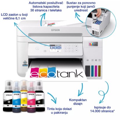 Multifunkcijski printer EPSON EcoTank L6276, printer/scanner/copy, 4800 x 1200, USB, LAN, WiFi, bijeli