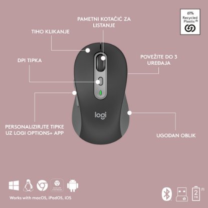 Tipkovnica + miš LOGITECH MK950 Signature Slim Combo, bežična, crna, Bolt Receiver USB