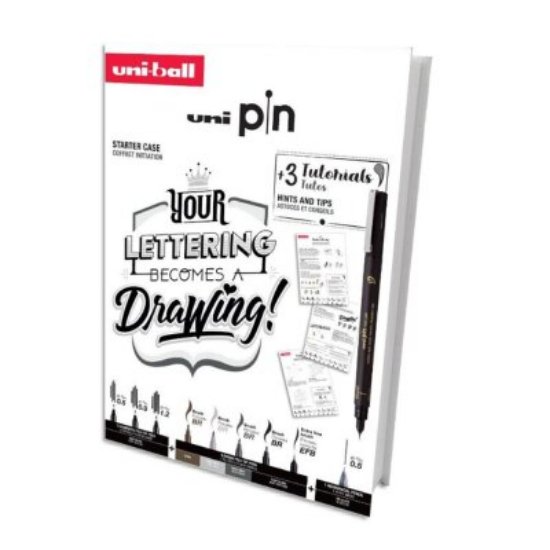 Marker UNI pin set (gift set 8kom) lettering s tutorijalom + tehnička olovka M5-228 (0,5)