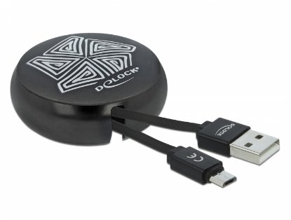 Kabel DELOCK, USB 2.0, USB-A (M) na USB micro-B (M), uvlačni, 0.92m