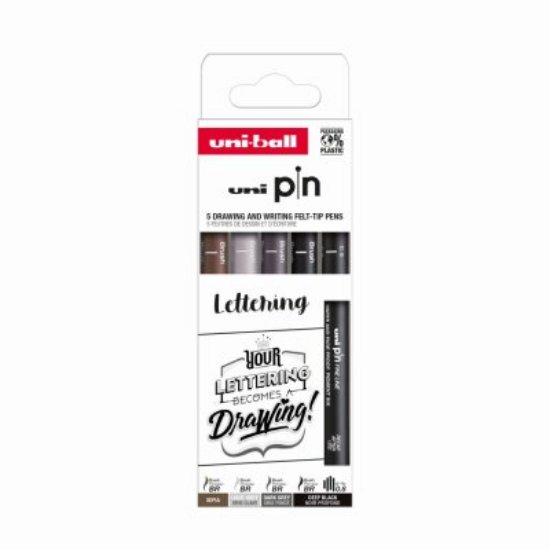 Marker UNI pin set Lettering 0,8mm, PINBR, svijetlo sivi BR, tamno sivi BR, sepia BR