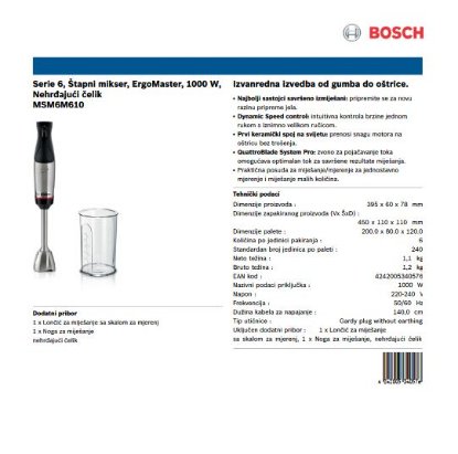 Štapni mikser BOSCH MSM6M610, 1000 W, ErgoMaster, crni-inox