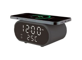 Digitalna budilica SATZUMA WAC-15W, bežični punjač, crna
