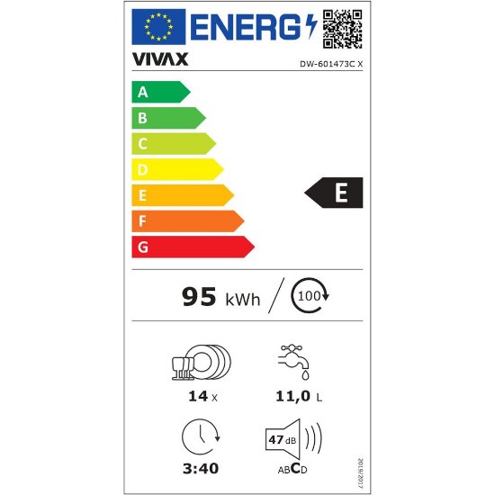 Perilica posuđa VIVAX DW-601473C X, 60 cm, 14 kompleta, energetski razred E, inox