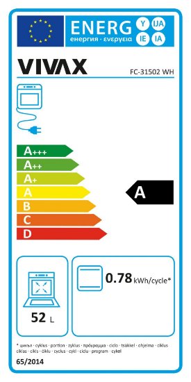 Kombinirani štednjak VIVAX HOME FC-31502 WH, 3+1, bijeli, 3 funkcije, rešetka, plitki pladanj, poklopac, 52L, A