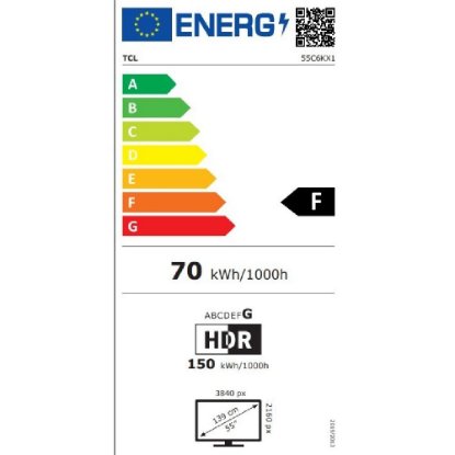 Mini LED TV 55" TCL 55C6K, Smart TV, UHD 4K, DVB-T2/C/S2, HDMI, Wi-Fi, USB, BT, energetski razred F