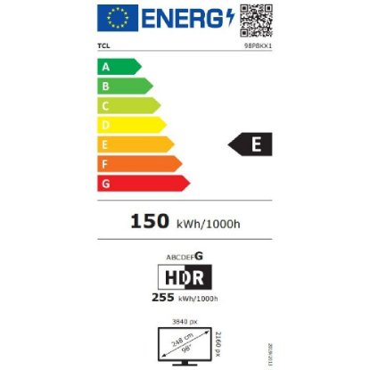 QLED TV 98" TCL 98P8K, Smart TV, UHD 4K, DVB-T2/C/S2, HDMI, Wi-Fi, USB, BT, energetski razred E