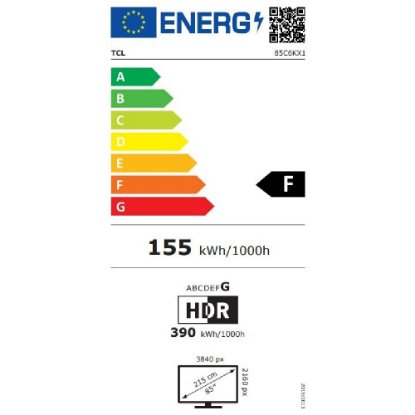 Mini LED TV 85" TCL 85C6K, Smart TV, UHD 4K, DVB-T2/C/S2, HDMI, Wi-Fi, USB, BT, energetski razred F