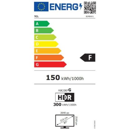 QLED TV 85" TCL 85P8K, Smart TV, UHD 4K, DVB-T2/C/S2, HDMI, Wi-Fi, USB, BT, energetski razred F