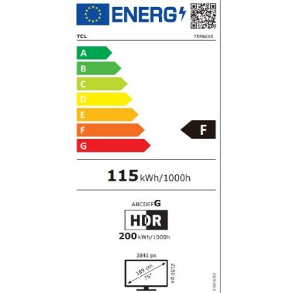QLED TV 75" TCL 75P8K, Smart TV, UHD 4K, DVB-T2/C/S2, HDMI, Wi-Fi, USB, BT, energetski razred F