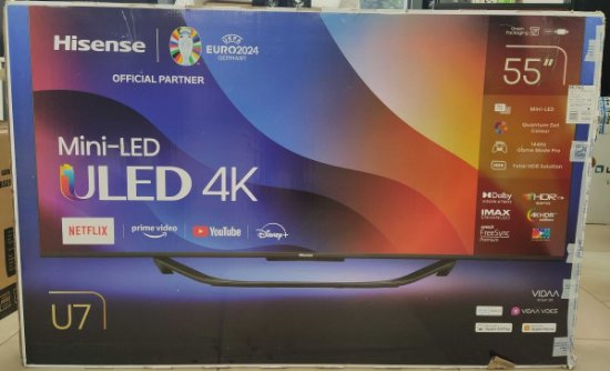 RABLJENI - Mini-LED TV 55" HISENSE 55U7KQ, Smart TV, 4K UHD, 144Hz, DVB-T2/C/S2, HDMI, Wi-Fi, USB, LAN - energetski razred F