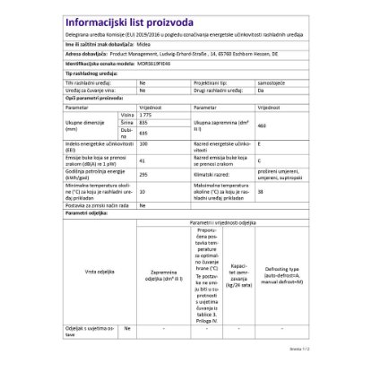 Hladnjak MIDEA MDRS619FIE46, kombinirani, 178 cm, 271/189 l, 2 vrata, energetski razred E, inox