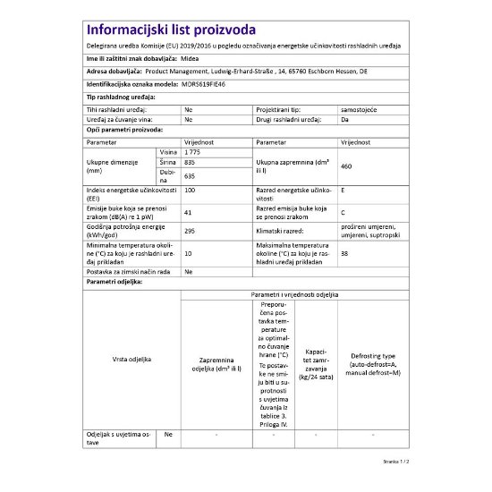 Hladnjak MIDEA MDRS619FIE46, kombinirani, 178 cm, 271/189 l, 2 vrata, energetski razred E, inox