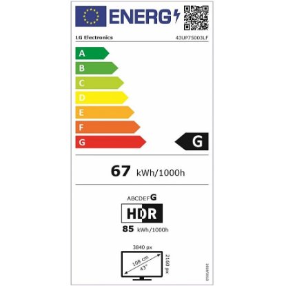 LED TV 43" LG 43UP75003LF, Smart TV, 4K UHD, DVB-T2/C/S2, HDMI, Wi-Fi, USB, BT, energetski razred G