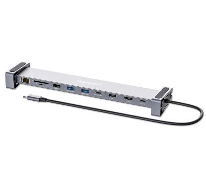Docking station MANHATTAN 10-in-1 Multiport Hub, USB-C na 2x 4K 60Hz HDMI, 3x USB-A, USB-C PD 100W, USB-C, SD/microSD čitač, Gigabit RJ45