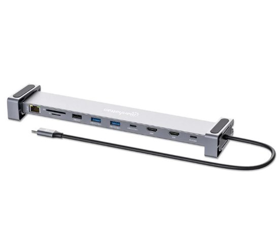 Docking station MANHATTAN 10-in-1 Multiport Hub, USB-C na 2x 4K 60Hz HDMI, 3x USB-A, USB-C PD 100W, USB-C, SD/microSD čitač, Gigabit RJ45