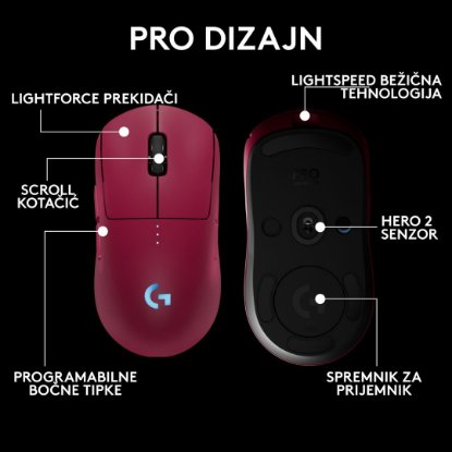 Miš LOGITECH Pro 2 Lightspeed, RGB, optički, bežični, 32000dpi, rozi