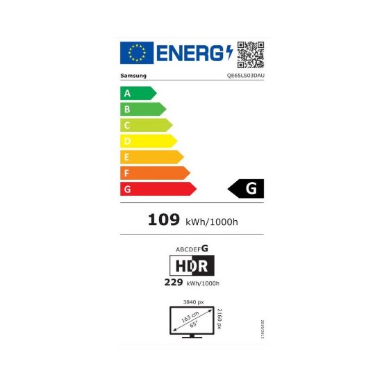 QLED TV 65" SAMSUNG The Frame QE65LS03DAUXXH, Tizen, 4K UHD, DVB-T2/C/S2, HDMI, Wi-Fi, BT, USB, LAN - energetski razred G