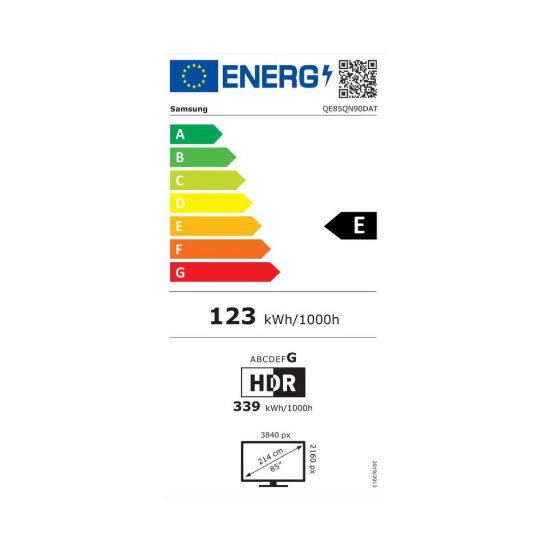 QLED TV 85" SAMSUNG Neo QE85QN90DATXXH, Tizen, 4K UHD, DVB-T2/C/S2, HDMI, Wi-Fi, BT, USB, LAN - energetski razred E