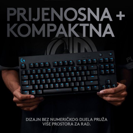 Tipkovnica LOGITECH G Pro TKL, GX Blue, mehanička, RGB, crna, USB