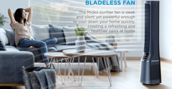 Ventilator i pročišćivač zraka MIDEA AMS150-PBW, stupni, Smart, WiFi, 10 brzina, crni