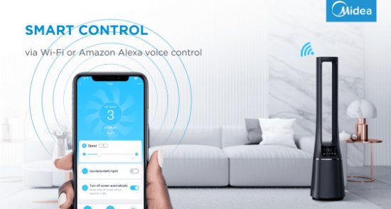 Ventilator i pročišćivač zraka MIDEA AMS150-PBW, stupni, Smart, WiFi, 10 brzina, crni