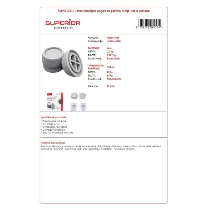 Antivibracijske nožice za perilice rublja SUPERIOR SUPSLG001, set, 4 kom