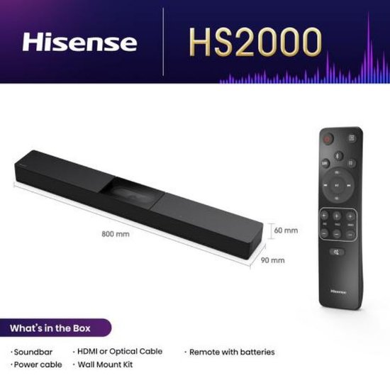 Soundbar HISENSE HS2000, 240W, BT, crni