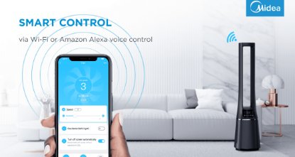 Ventilator i pročišćivač zraka MIDEA AMS150-PBW, stupni, Smart, WiFi, 10 brzina, crni