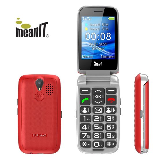 Klasični mobitel MEANIT Senior Flip Max, crveni