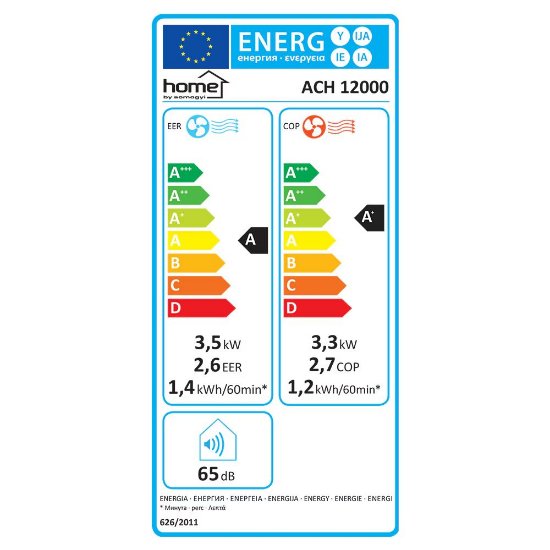 Prijenosni klima uređaj HOME ACH 12000, odvlaživač 36 l/24 h, hlađenje 3,5 kW, grijanje 3,3 kW, WiFi, bijela