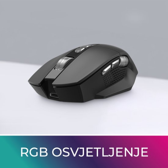 Miš OCTIO Ergo M350WBT, RGB, optički, bežični, BT,4800dpi, crni