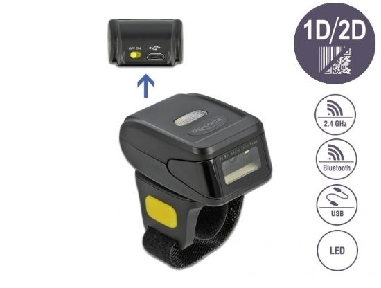Bar code čitač DELOCK 90508 Ring Scanner, 1D i 2D, laserski, micro USB, BT, crni