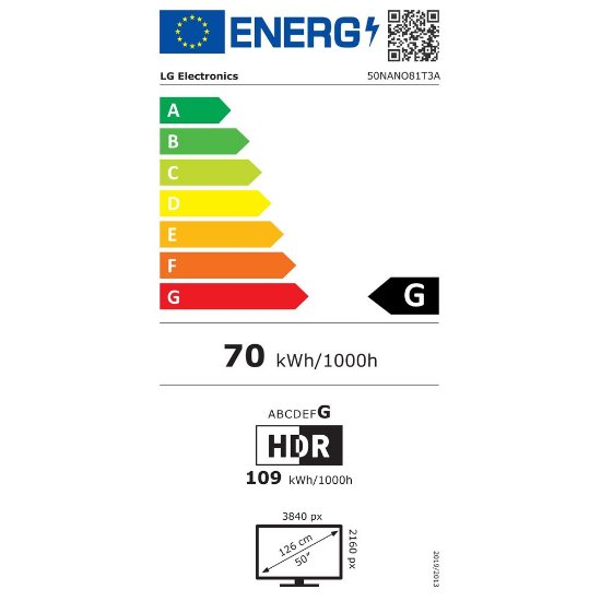 LED TV 50" LG 50NANO81T3A, Smart TV, 4K UHD, DVB-T2/C/S2, HDMI, Wi-Fi, USB, LAN, energetski razred G