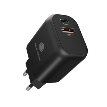 Kućni punjač ICY BOX IB-PS102-PD, 20W, PD, QC 3.0, USB-A, USB-C, crni