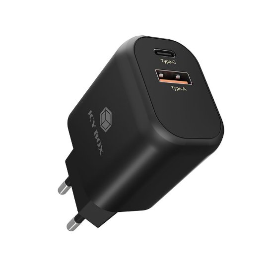 Kućni punjač ICY BOX IB-PS102-PD, 20W, PD, QC 3.0, USB-A, USB-C, crni
