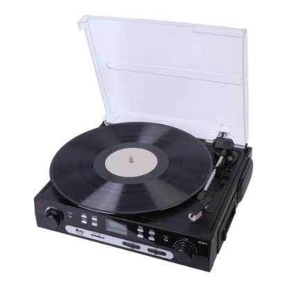 Gramofon AKAI ATT-15C, USB, SD, BT, FM radio, kazetofon, ugrađeni zvučnici, crni