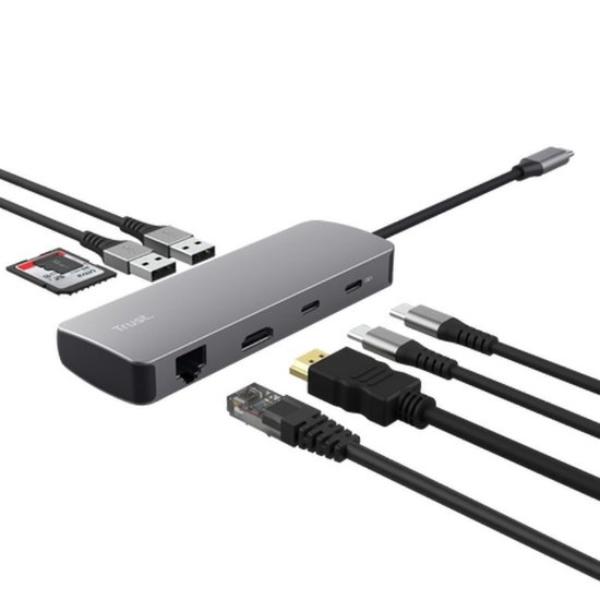 Docking station TRUST Dalyx, 8 u 1, USB-C na 2x USB 3.1, 2xUSB-C, HDMI, LAN, Card Reader