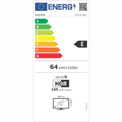 Mini-LED TV 55" HISENSE 55U7Q PRO, Smart TV, 4K UHD, DVB-T2/C/S2, USB, Wi-Fi, BT, crni - energetski razred E