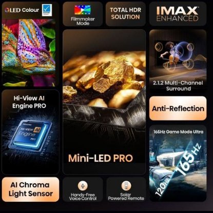 Mini-LED TV 55" HISENSE 55U7Q PRO, Smart TV, 4K UHD, DVB-T2/C/S2, USB, Wi-Fi, BT, crni - energetski razred E