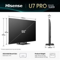 Mini-LED TV 55" HISENSE 55U7Q PRO, Smart TV, 4K UHD, DVB-T2/C/S2, USB, Wi-Fi, BT, crni - energetski razred E