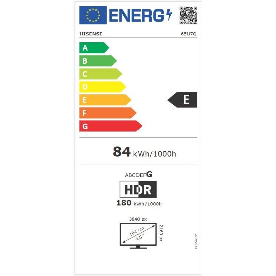 Mini-LED TV 65" HISENSE 65U7Q, Smart TV, 4K UHD, DVB-T2/C/S2, USB, Wi-Fi, BT, crni - energetski razred E
