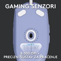 Miš LOGITECH Gaming G102 Lightsync, optički, 8000dpi, lilac, USB
