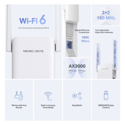 Wireless range extender MERCUSYS ME80X, 574Mbps/2402Mbps, 1x Gigabit port, 2x antene