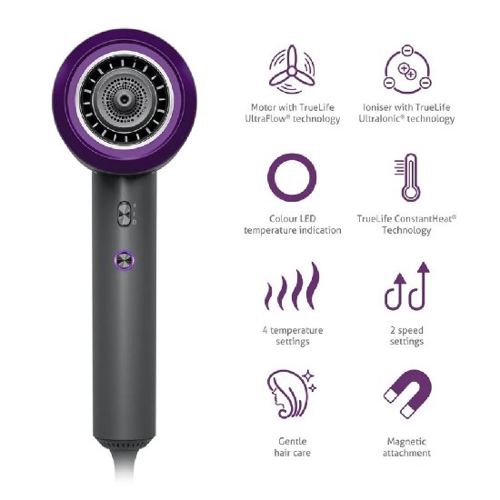 Sušilo za kosu TRUELIFE D3, 1800W, Hair Dryer, crni