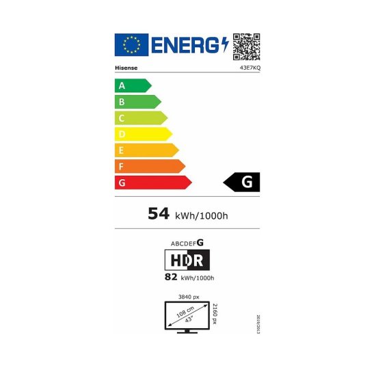 LED TV 43" HISENSE 43E7KQ Smart TV, 4K UHD, DVB-T2/C/S2, HDMI, Wi-Fi, Bluetooth, USB, LAN - energetski razred G